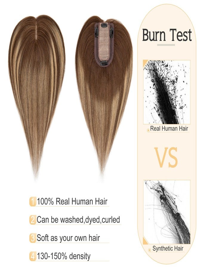 SEGO Hair Toppers for Women Real Human Hair, 7 * 13CM Silk Base 100% Remy Clip in Top Wiglet Hairpieces, Top Pieces Add Volume -12 Inch 4T4P27 - Image 2